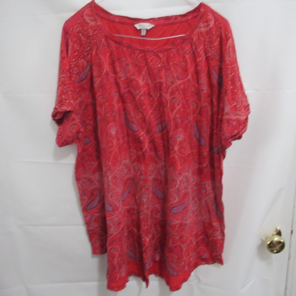 Lucky Brand Paisley Print Top Womens 3X Red Good Short Sleeve Cotton Modal